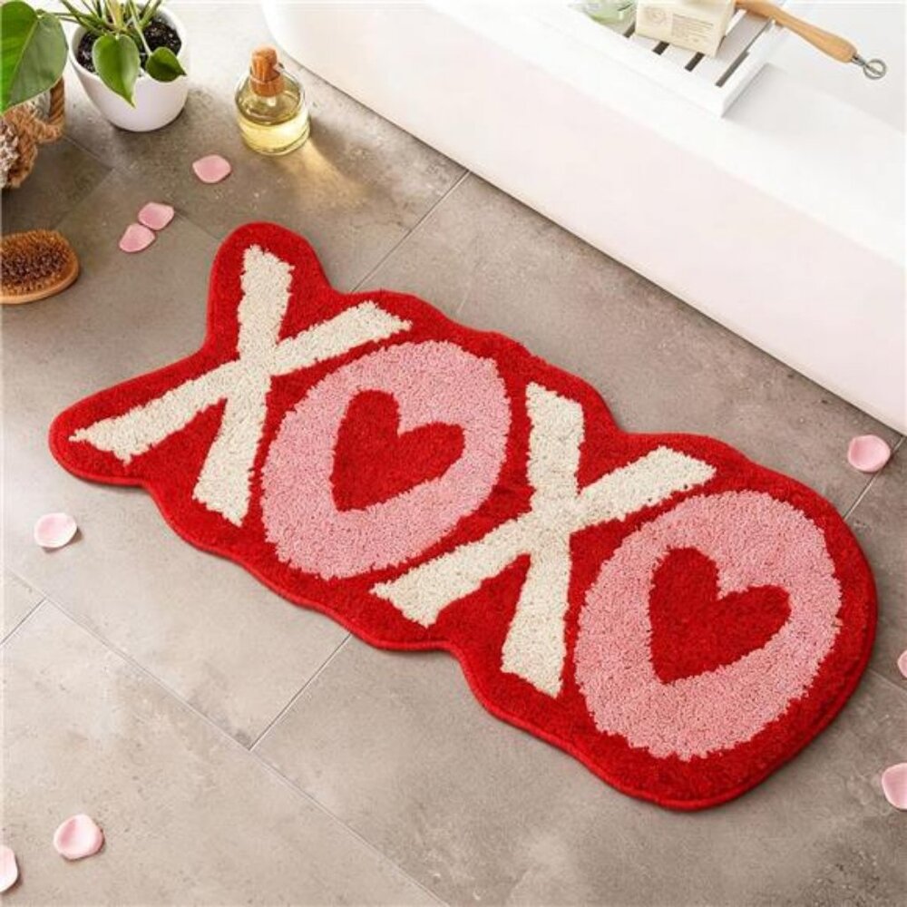 Valentine's Day Bathroom Rug Valentines XOXO Bath Rug 13.78 x 31.5 Inches